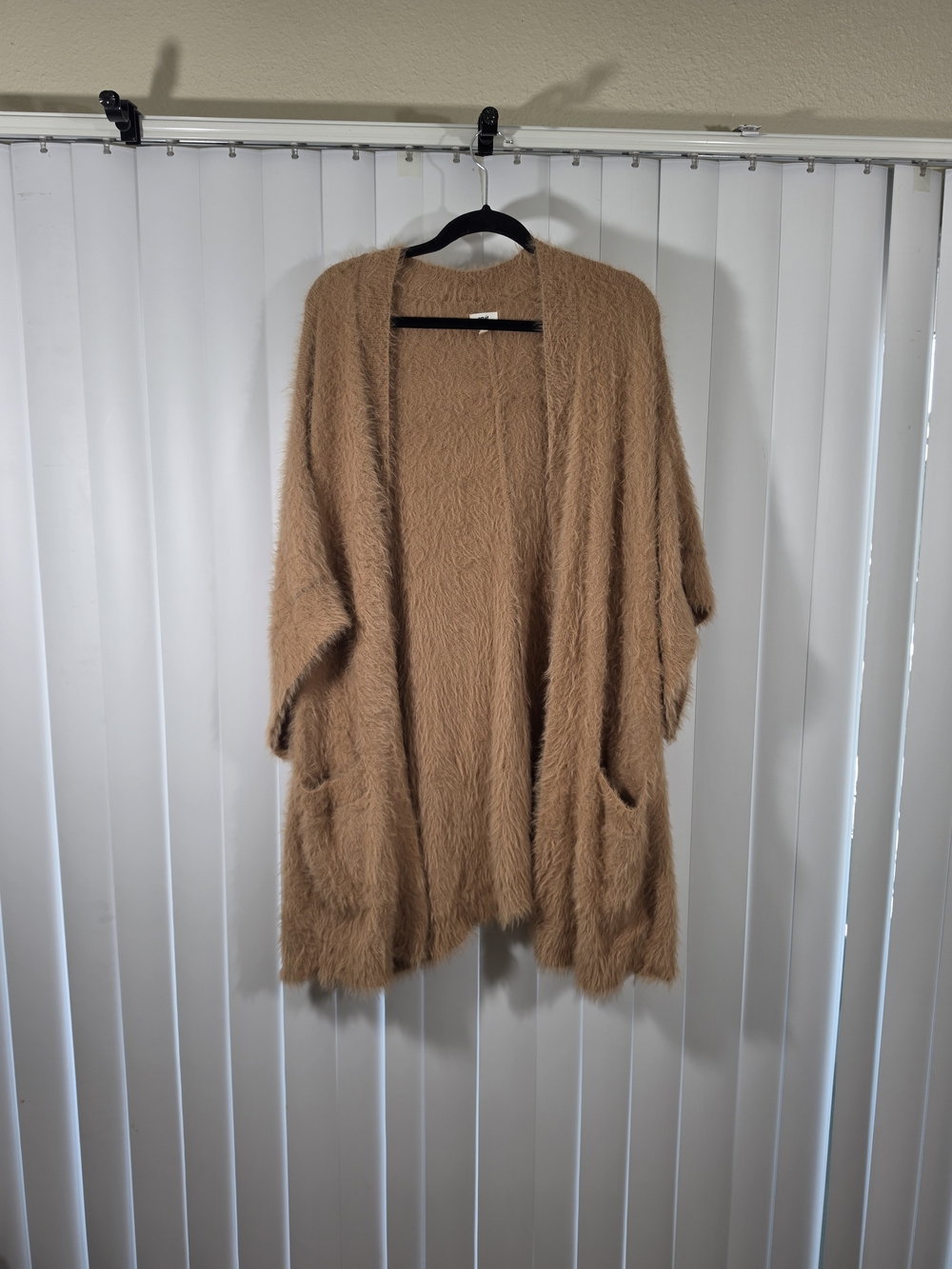 aerie Plush Open-Front Cardigan in Camel Brown